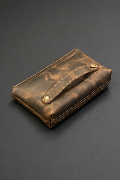 MAT Deri Brown Genuine Leather Men's Handbag - with Hand Band, Wallet Portfol...