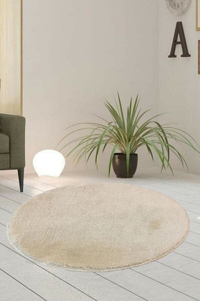 Sarar Single Round Post Plush Bath Rust Cloth Gel Non-Slip Base Beige 100x100