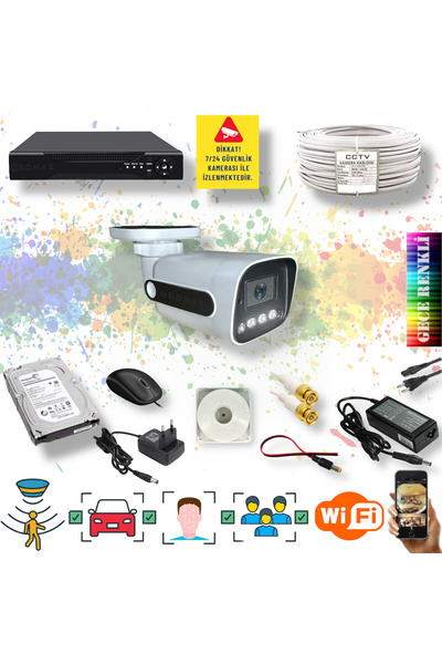 qromax 1 Kameralı Set - Yapay Zeka Özellikli Gece Renkli Gösteren 5mp 4warm L...