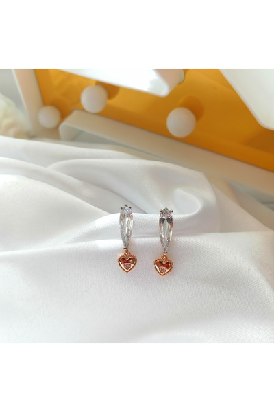 Butik Kadın Vip Çelik Gold Kalp Taş Detay Küpe 25mm