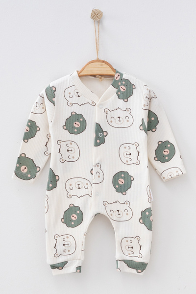 Krazber %100 Pamuk | Fitilli Kuaş | Bebek Ayıcık Baskılı Tulum