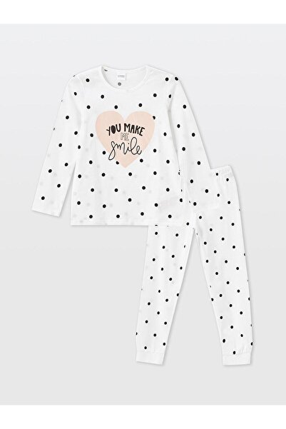 LC Waikiki Σετ πιτζάμες LCW Kids Ecru για κορίτσια - Crew Neck, Μακρύ μανίκι