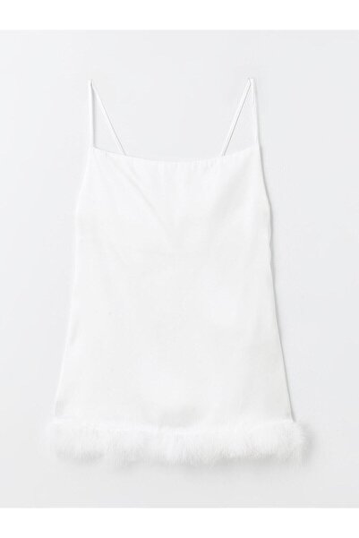 LC Waikiki LCW DREAM Ekru U Yaka Düz Askılı Saten Kadın Gecelik