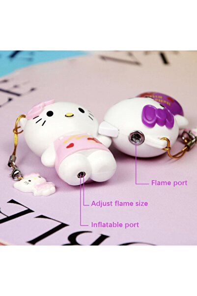 Genel Markalar Hello Kitty Minik Rüzgar Geçirmez Plastik Gövdeli Anahtarlıklı Pembe Alevli