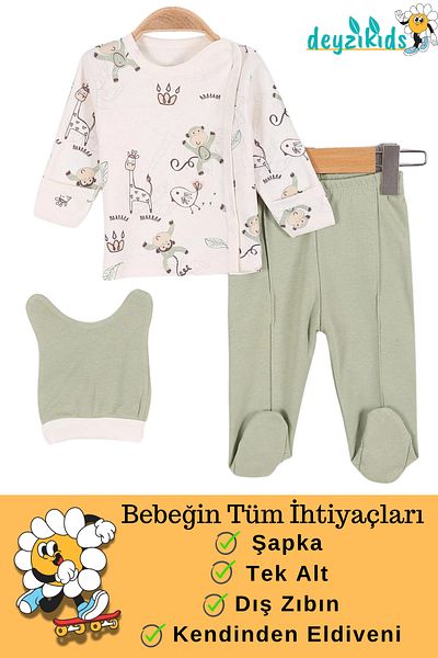Deyzikids 0-3 Months Newborn Baby Clothes - 100% Cotton, Animal Printed Hospital Exit Bodysuit Set