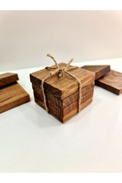 NLS Concept Handmade Ahşap Kütük Bardak Altlığı 4 Adet Ceviz Renk
