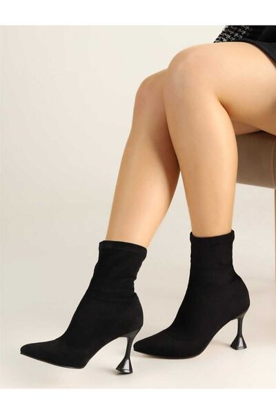 MASSİMA Siyah Süet İnce Topuk Bot