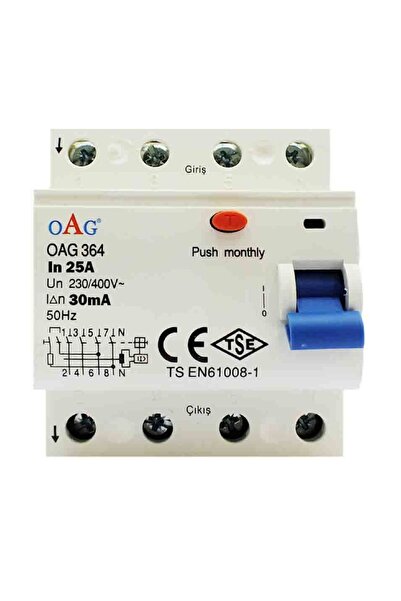 Oag 4x25a 30 ma trifaze kaçak akım koruma rölesi