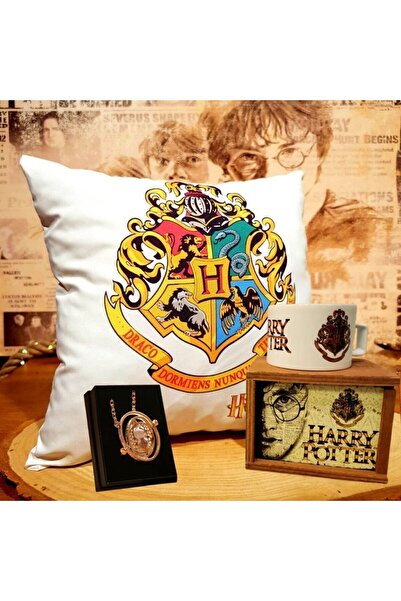rk tasarım Harry Potter Yastık Ve Kutulu Kupa & Time Turner Kolye 3'LÜ HEDİYE...