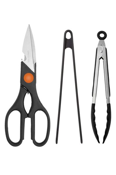 Kitchen Design Lab Çok Amaçlı Mutfak Makası Siyah, Metal ve Silikon Kızartma ...