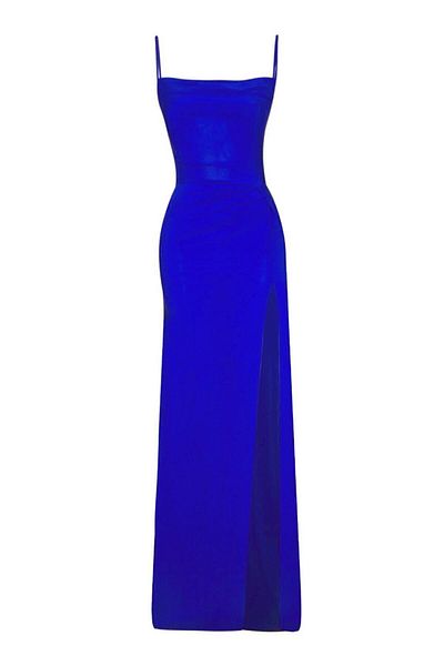 Whenever Company Rochie lungă drapată cu saxofon cu fantă adâncă în față