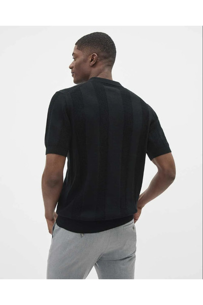 Tarz Cool Ανδρικό πλεκτό πόλο λαιμόκοψη με 3 κουμπιά - κοντό μανίκι με κάθετη ρίγα