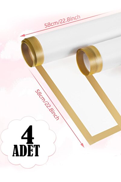 OLİ Art Çiçek Ambalaj Kağıdı Beyaz Altın Kenarlı 4 Adet Yapay Çiçek Kuru Çiçek Canlı Çiçek Buket Kağıdı