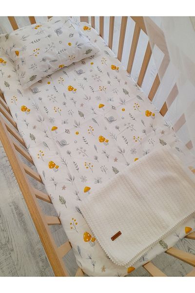 HEYBELİ ORGANİK 100% Cotton Fabric Baby/Child Elastic Sheet Set // Pillow Case Elastic Sheet Pompom Pique