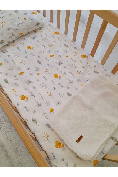 HEYBELİ ORGANİK 100% Cotton Fabric Baby/Child Elastic Sheet Set // Pillow Case Elastic Sheet Pompom Pique