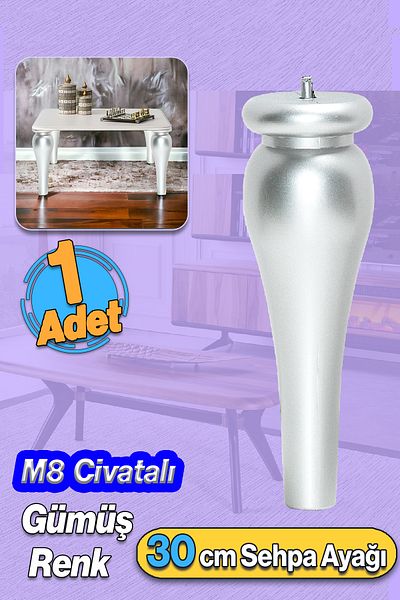Badem10 Sembol Picior de masă de cafea din plastic 30 cm Gri argintiu 1 bucată Mobilier Ceai Masă de cafea M8 Picior cu șuruburi