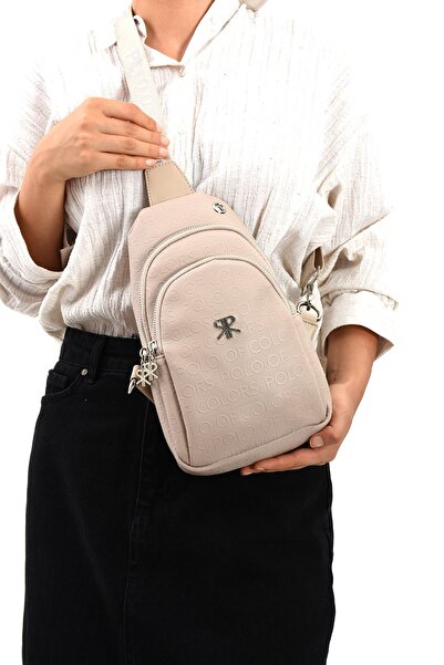 ImPolo İmpolo Meri - Geantă de umăr și talie pentru femei cu model în relief de culoarea pietrei 30x20