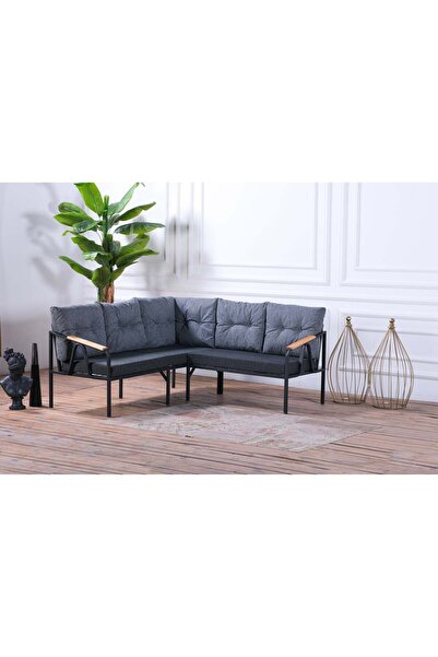 Pimango Pi Angel Bahçe, Balkon Ve Mutfak Için L Köşe Takımı, 180x180 Cm, Gri-siyah