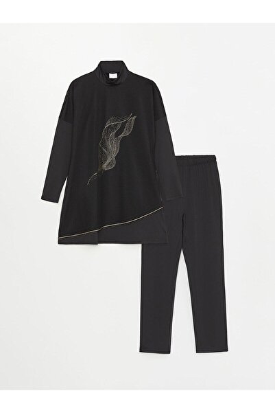 LC Waikiki High Collar Printed Long Sleeve Women's Hijab Swimsuit Set