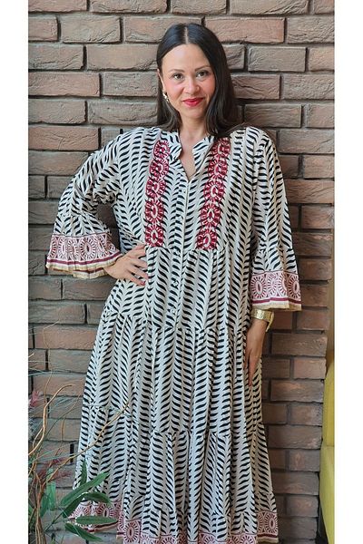Park Moda AN10643 Rochie lungă din bumbac cu model