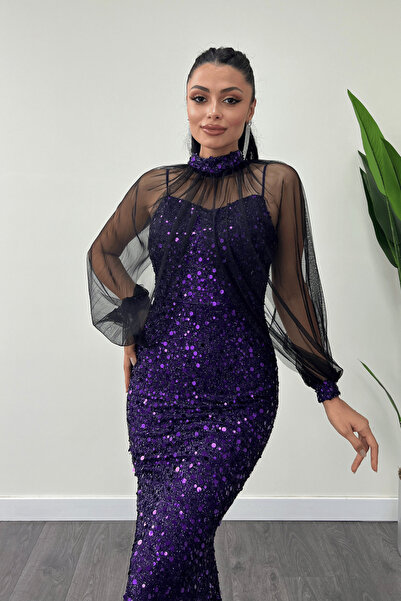 giyimmasalı Sequin Strap Bustier Double-Use Dress - Purple