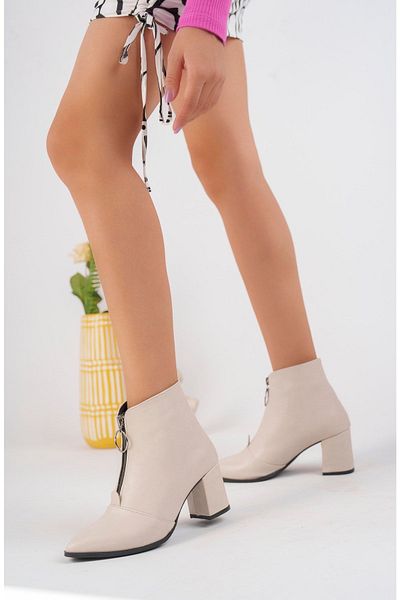 bakacstore Γυναικείες μπότες με φερμουάρ με λεπτομέρειες σε μπεζ χρώμα