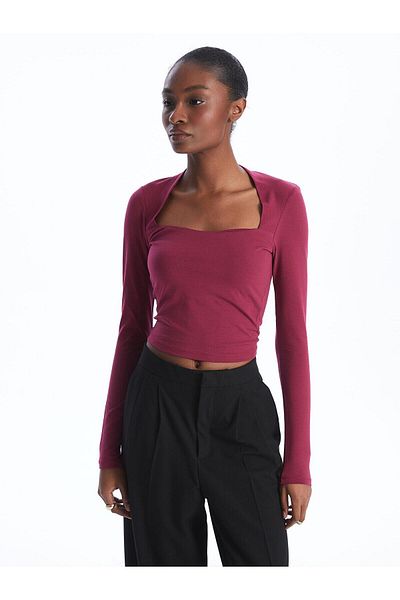 LC Waikiki Lcw Vision Light Burgundy Women's Blouse - Square Neck, Long Sleeve