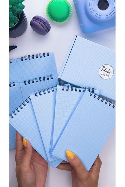 Dream Notes 8-Piece Blue Checked School Notebook Set - 9X15 Cm, 50 Sheets Spiral