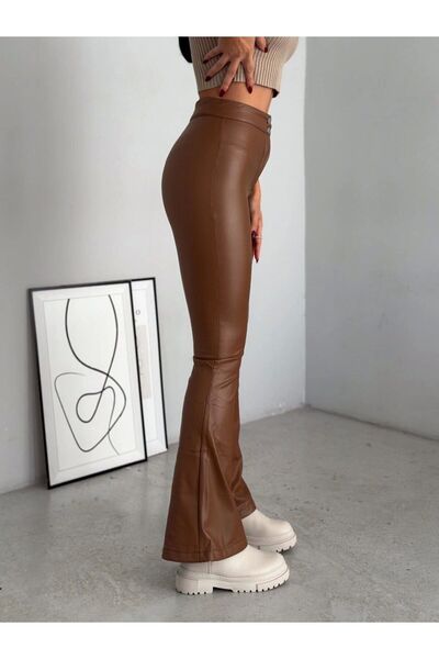 brg ilki Дамски стягащ панталон с релефни кожени крачоли и ликра