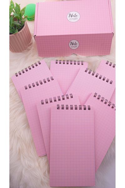 Dream Notes Colorful Checked Notebook Set of 8 - 9X15 Cm, 50 Sheets Spiral, Pink for School