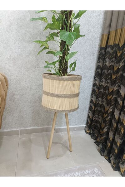 BLACK PEARL Halat Saksı Bambu Saksı Ahşap Saksı Hasır Saksı