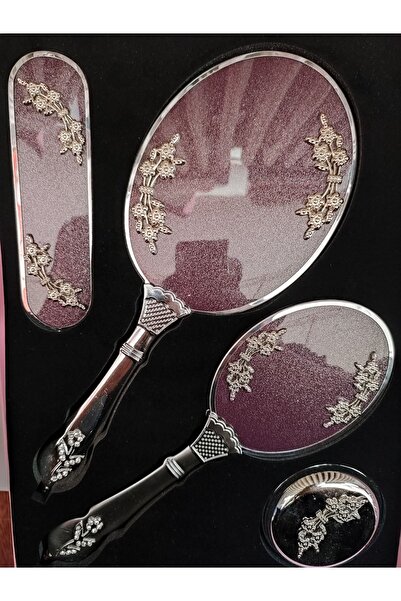 Ebrar Çeyiz Mürdüm Rengi Ayna Tarak Takımı