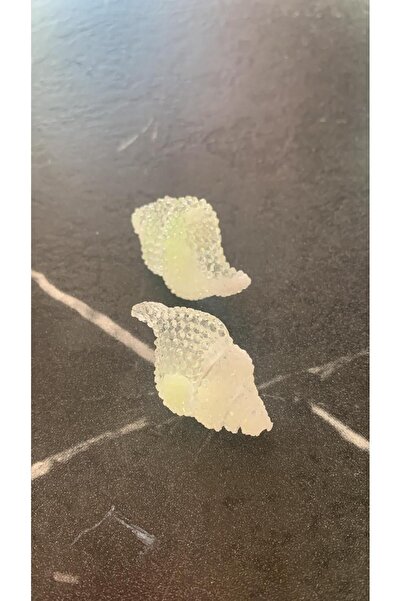 MISS GOLDEN Neon Yeşil Renkli Fosforlu Deniz Kabuğu Istiridye Şekilli Küpe Gümüş Aksesuarlı El Yapımı Epoksi