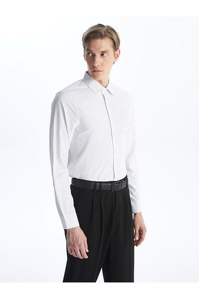 LC Waikiki Ανδρικό πουκάμισο LCWAIKIKI White Poplin - Slim Fit, μακρυμάνικο, με στάμπα