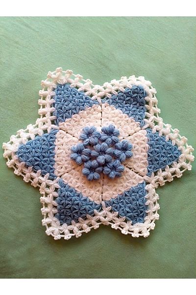 TülaysHandCraft Blue Floral Hand Knitted Bath Loofah