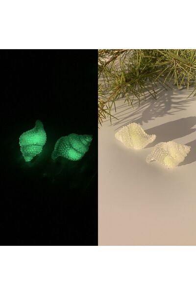 MISS GOLDEN Neon Yeşil Renkli Fosforlu Deniz Kabuğu Istiridye Şekilli Küpe Gümüş Aksesuarlı El Yapımı Epoksi