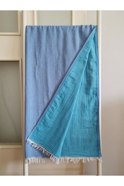 Melis Home Peshtemal Bathroom Beach Towel Double Layer Plain Ocean Blue