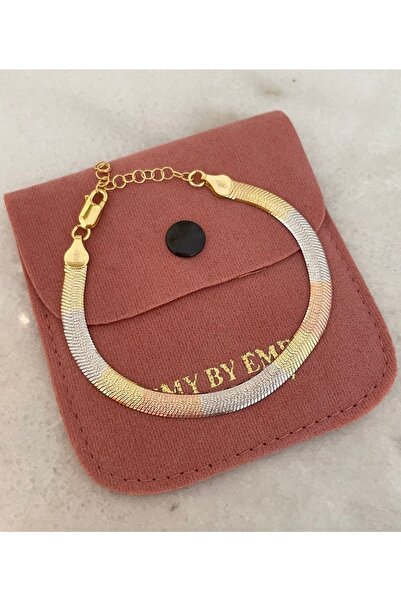 emy by emel luxury silver jewelry Altın Kaplama Üç Renkli Kalın Zincir Bilekl...