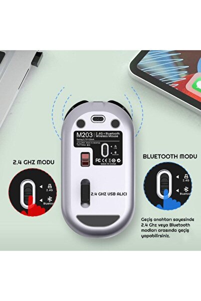exeo M203 Bluetooth Ve 2.4 Ghz Şarjlı Ergonomik 1600 Dpı Mouse