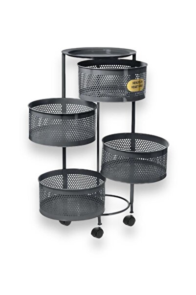 Bayev Salda Antrasit 4 Katlı Yana Açılır Tekerlekli Patates Soğan Sepeti Sebze Meyve Sepeti Sebzelik