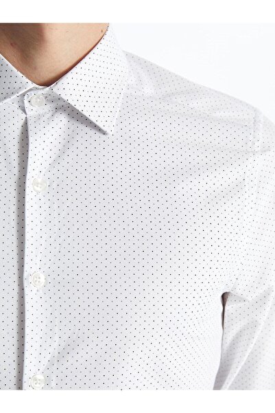 LC Waikiki LCWAIKIKI Біла поплінова сорочка для чоловіків - Slim Fit, довгі рукави, з візерунком