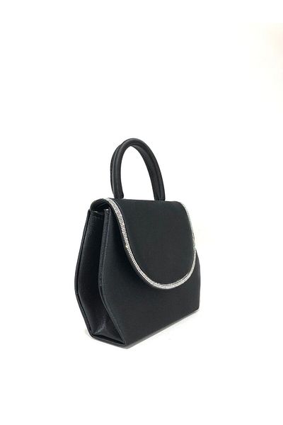 Piedra Rochie de seară neagră cu strasuri din satin pentru femei - curea cu lanț, pochette de nuntă Porfoy, sezon nou