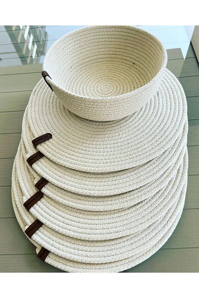 COSMICLINE Wicker Plate and Basket Set, 6-Piece Placemat and Bread Basket