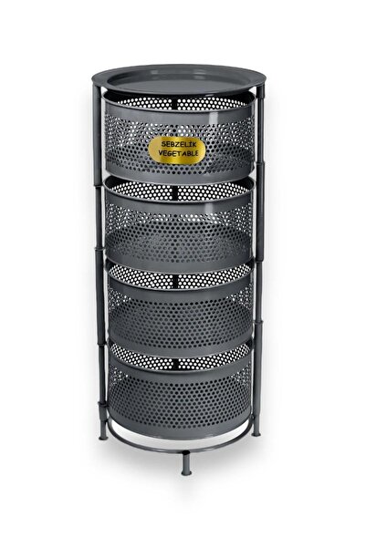 Bayev Salda Antrasit 4 Katlı Yana Açılır Tekerlekli Patates Soğan Sepeti Sebze Meyve Sepeti Sebzelik