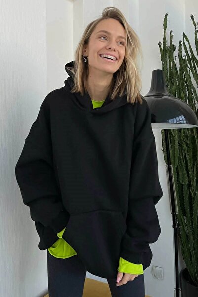 Drippy Жіночий чорний худі з капюшоном Oversize Hoodie Sweatshirt