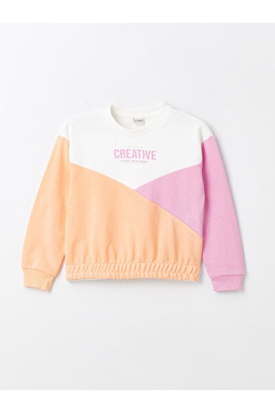 LC Waikiki LCW Kids Ekru Bisiklet Yaka Renk Bloklu Kız Çocuk Eşofman Takım