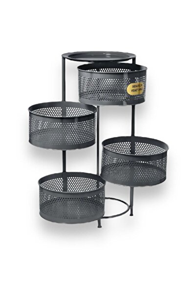 Bayev Salda Antrasit 4 Katlı Yana Açılır Tekerlekli Patates Soğan Sepeti Sebze Meyve Sepeti Sebzelik