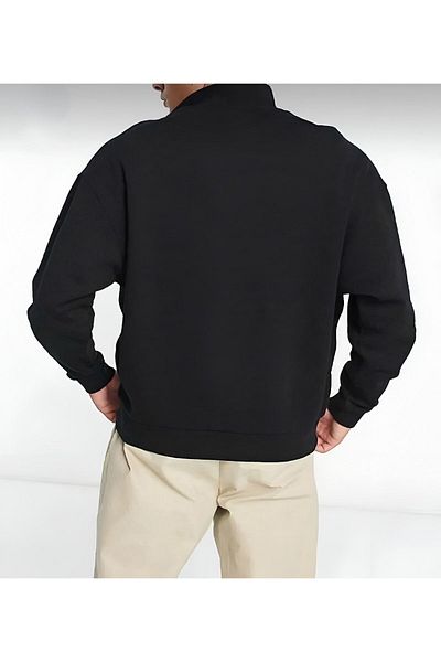 trendgar Black Plain Sweater - Stand Collar and Half Fermwar