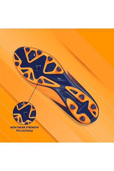 Nivia Ashtang Football Studs | Black/Orange, 4UK/ 5US / 38EU | Synthetic Leather | Moulded Insole
