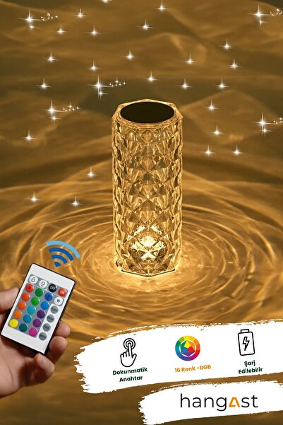 HANGAST Hl-004rgb Kristal 5v Şarjlı Masa Lambası Led Dokunmatik 16 Renkli Akr...